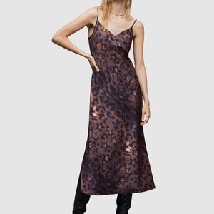 NWT All Saints Tiana Celia midi slip dress in leopard